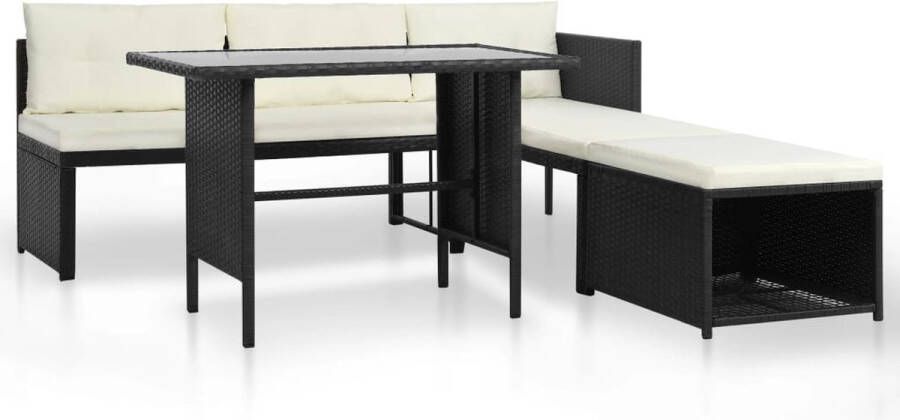 Medina 4-delige Loungeset poly rattan zwart