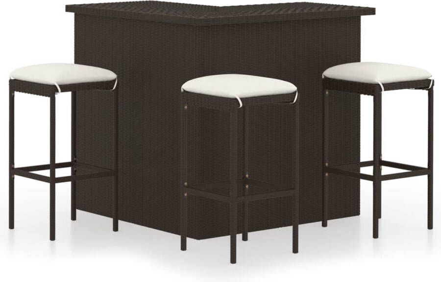 Medina 4-delige Tuinbarset met kussens poly rattan bruin