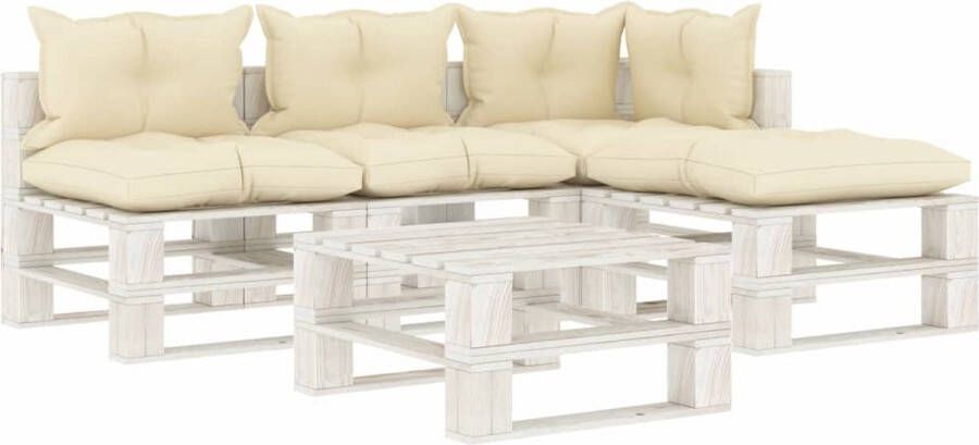 Medina 5-delige Loungeset met crèmekleurige kussens pallet hout