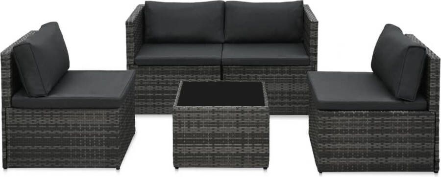 Medina 5-delige Loungeset met kussens poly rattan grijs