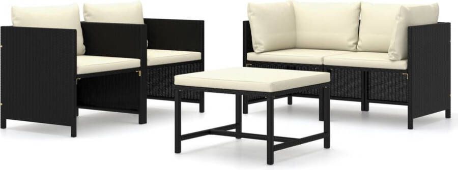 Medina 5-delige Loungeset met kussens poly rattan zwart