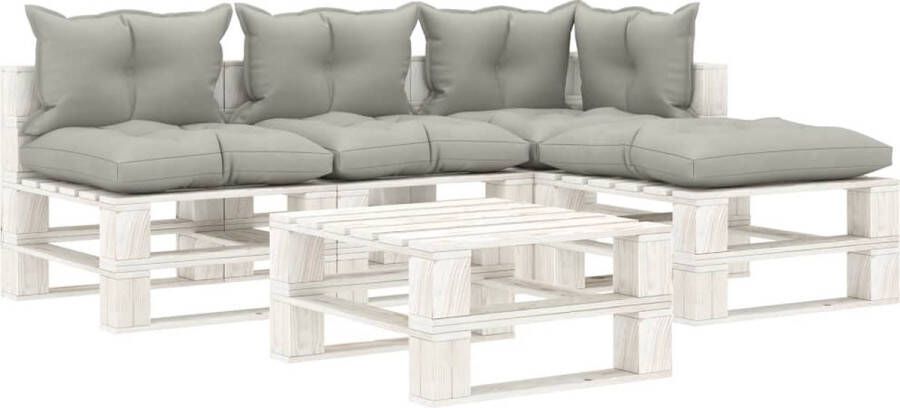 Medina 5-delige Loungeset met taupekleurige kussens pallet hout