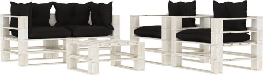 Medina 5-delige Loungeset met zwarte kussens pallet hout