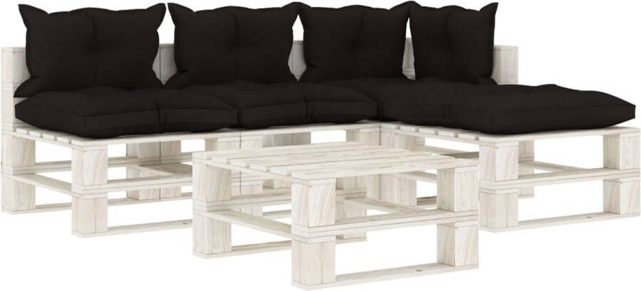 Medina 5-delige Loungeset met zwarte kussens pallet hout