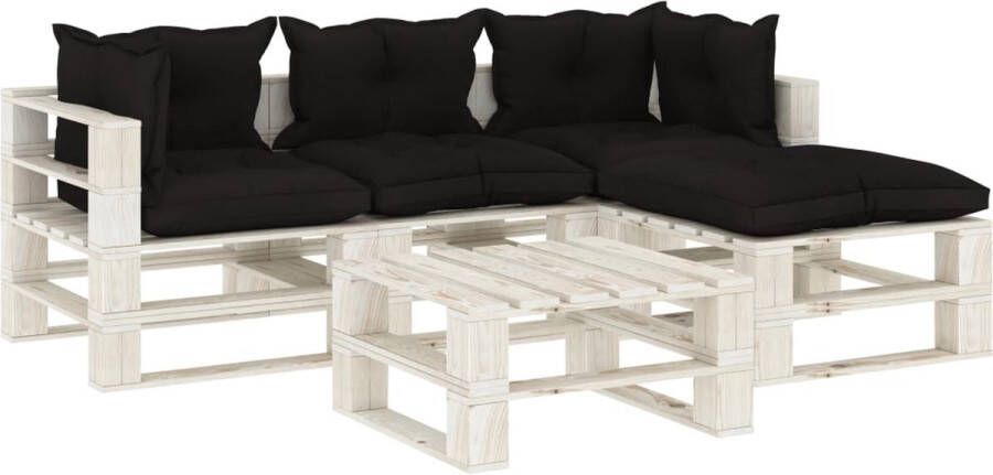 Medina 5-delige Loungeset met zwarte kussens pallet hout