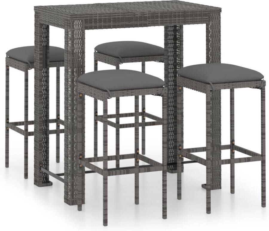 Medina 5-delige Tuinbarset met kussens poly rattan grijs