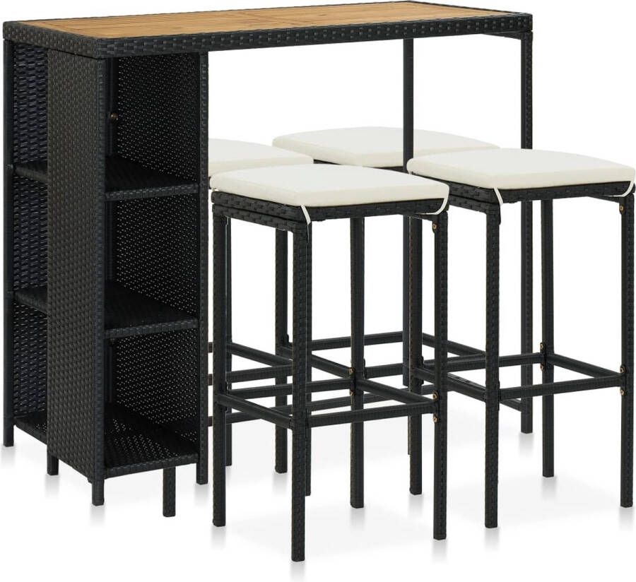 Medina 5-delige Tuinbarset met kussens poly rattan zwart