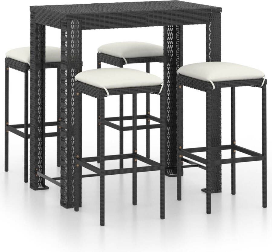 Medina 5-delige Tuinbarset met kussens poly rattan zwart