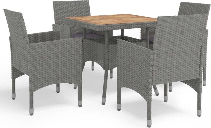 Medina 5-delige Tuinset poly rattan en acaciahout grijs