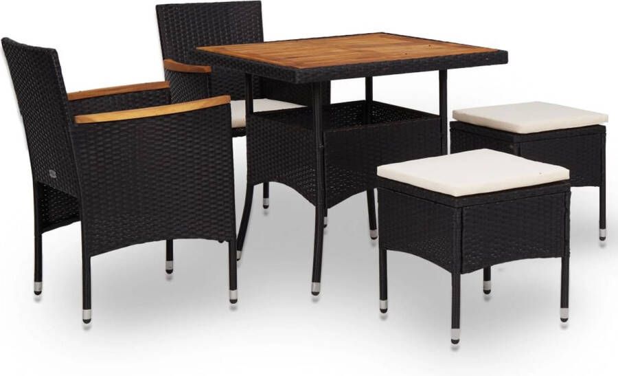 Medina 5-delige Tuinset poly rattan en acaciahout zwart