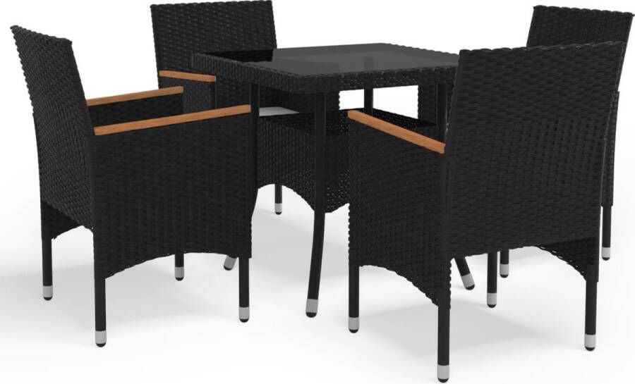 Medina 5-delige Tuinset poly rattan en acaciahout zwart