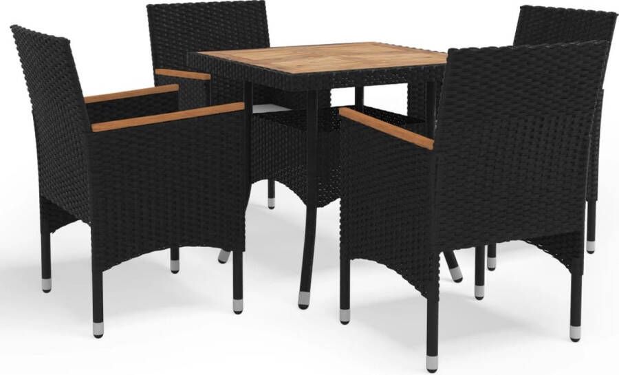 Medina 5-delige Tuinset poly rattan en acaciahout zwart