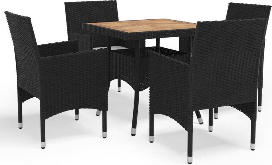 Medina 5-delige Tuinset poly rattan en acaciahout zwart