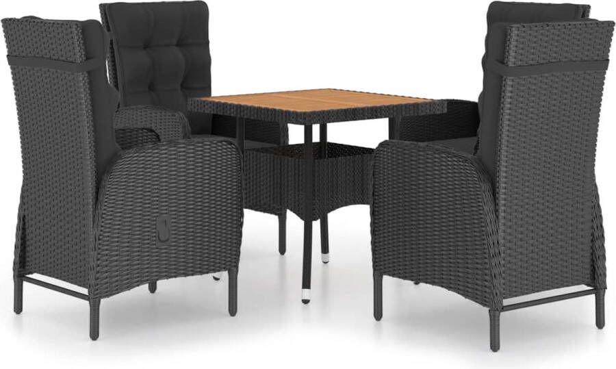 Medina 5-delige Tuinset poly rattan en acaciahout zwart