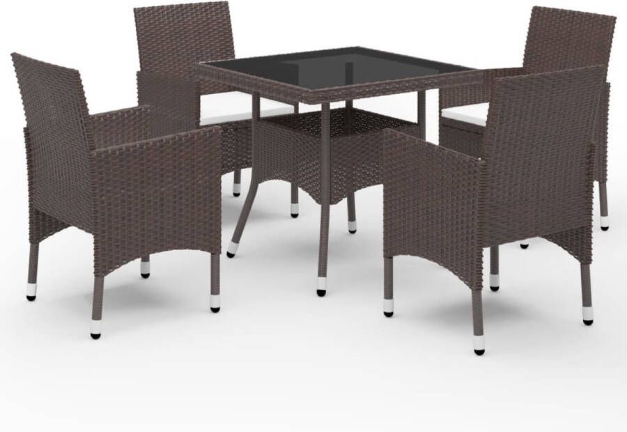 Medina 5-delige Tuinset poly rattan en glas bruin