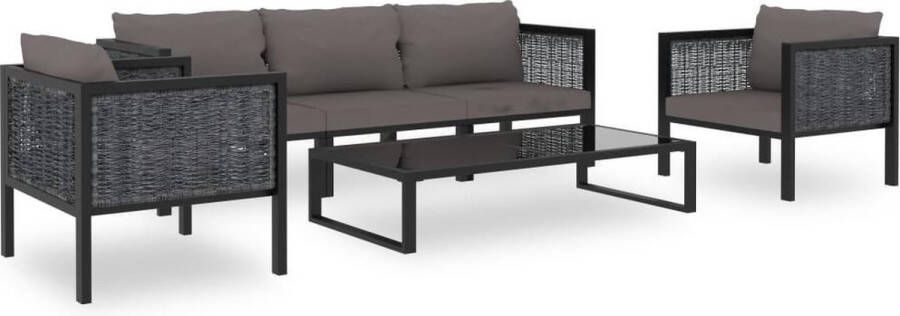 Medina 6-delige Loungeset met kussens poly rattan antraciet