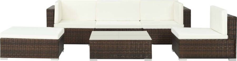 Medina 6-delige Loungeset met kussens poly rattan bruin