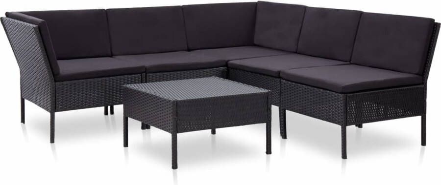 Medina 6-delige Loungeset met kussens poly rattan zwart