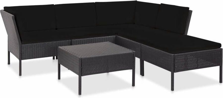 Medina 6-delige Loungeset met kussens poly rattan zwart