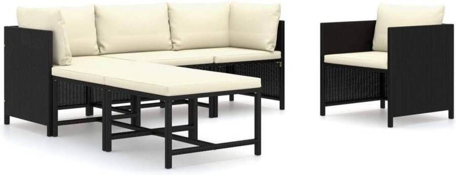 Medina 6-delige Loungeset met kussens poly rattan zwart