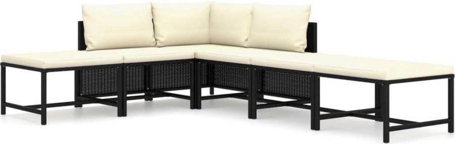 Medina 6-delige Loungeset met kussens poly rattan zwart