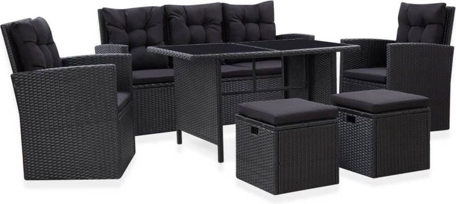 Medina 6-delige Loungeset met kussens poly rattan zwart