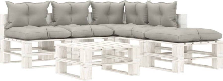 Medina 6-delige Loungeset met taupekleurige kussens pallet hout