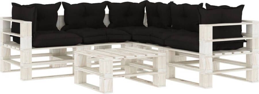 Medina 6-delige Loungeset met zwarte kussens pallet hout