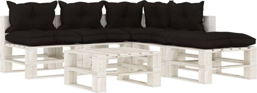 Medina 6-delige Loungeset met zwarte kussens pallet hout