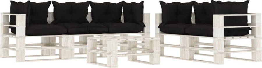 Medina 6-delige Loungeset met zwarte kussens pallet hout