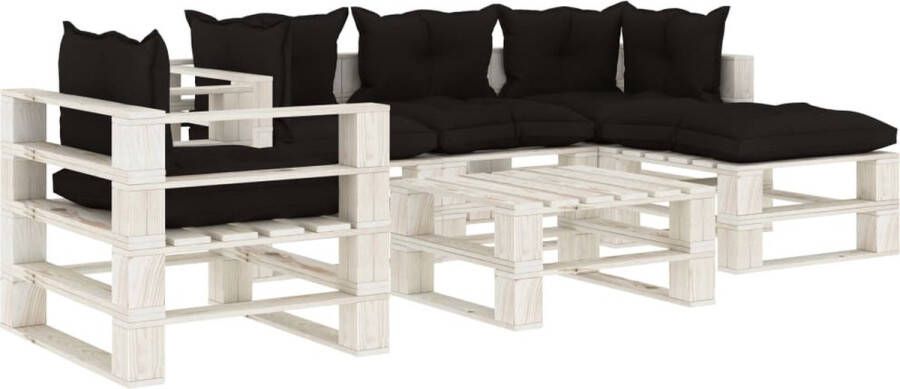 Medina 6-delige Loungeset met zwarte kussens pallet hout