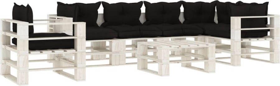 Medina 7-delige Loungeset met zwarte kussens pallet hout