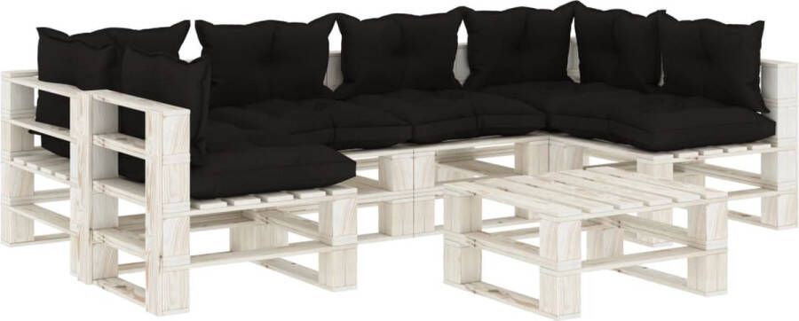 Medina 7-delige Loungeset met zwarte kussens pallet hout