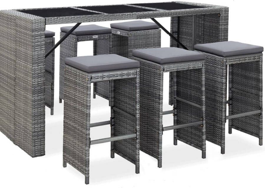 Medina 7-delige Tuinbarset met kussens poly rattan grijs