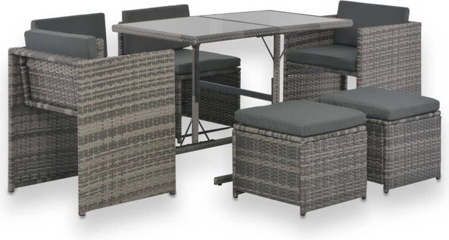 Medina 7-delige Tuinset met kussens poly rattan grijs