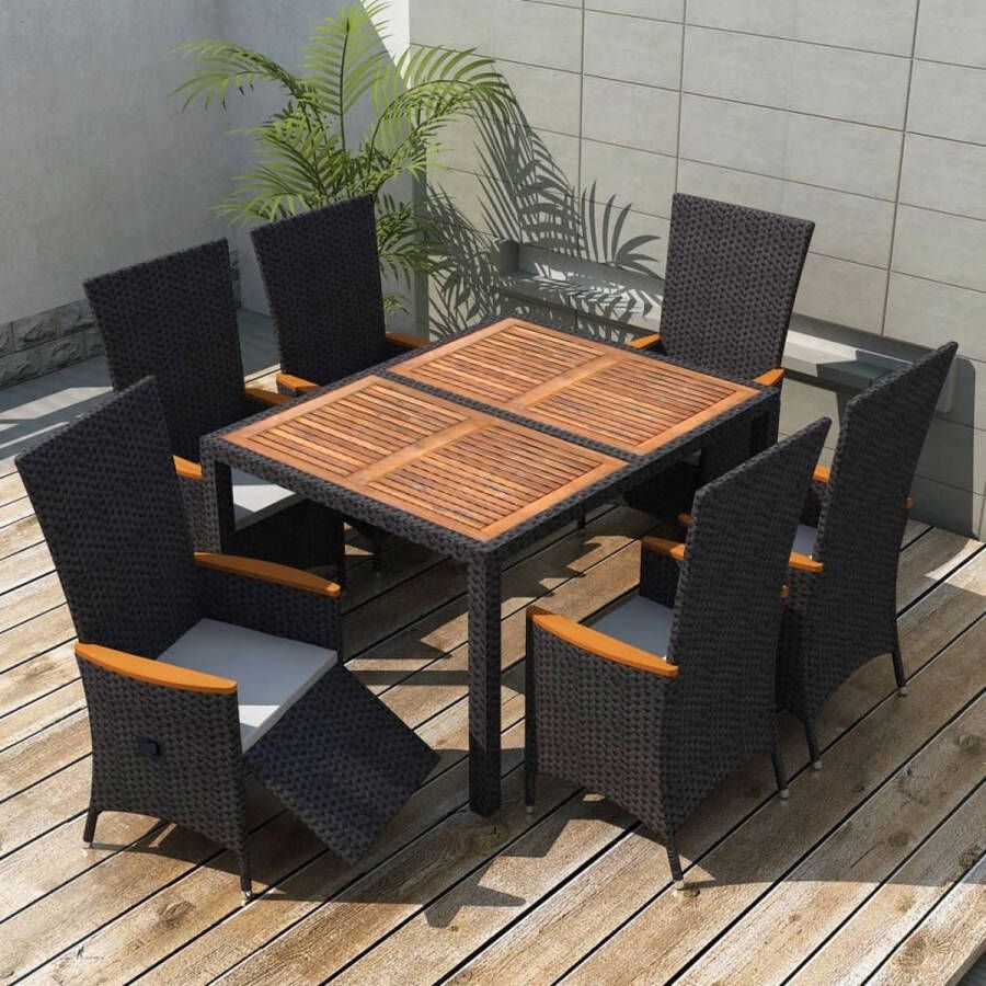 Medina 7-delige Tuinset poly rattan acaciahout zwart