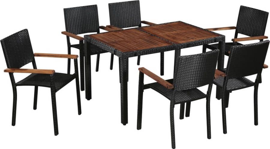 Medina 7-delige Tuinset poly rattan en acaciahout zwart