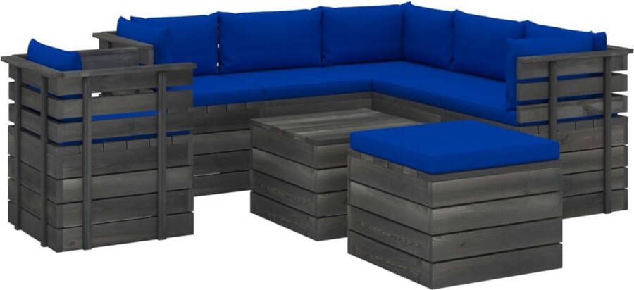 Medina 8-delige Loungeset met kussens pallet massief grenenhout