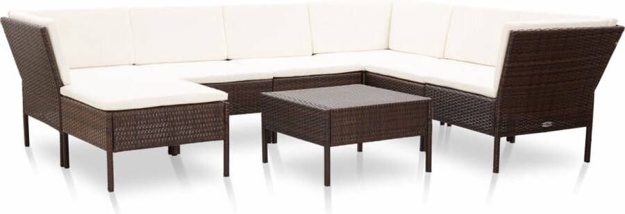 Medina 8-delige Loungeset met kussens poly rattan bruin