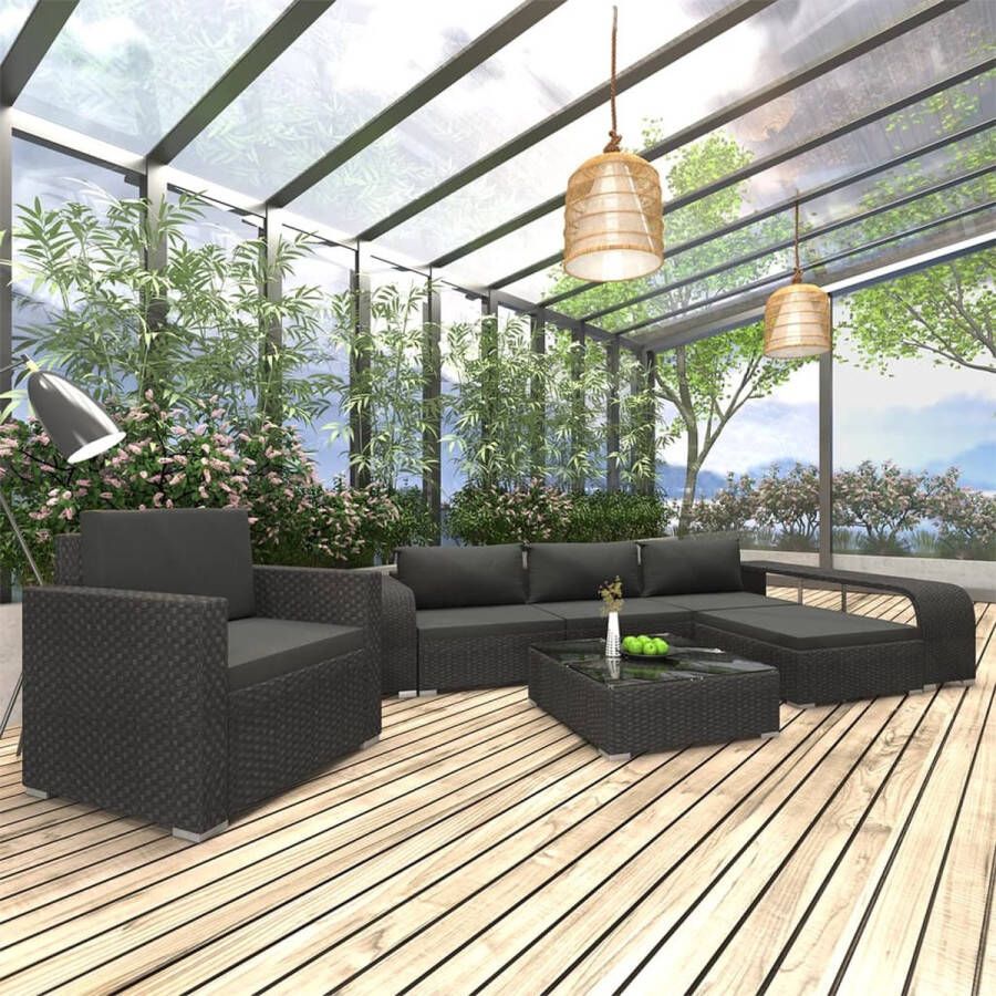 Medina 8-delige Loungeset met kussens poly rattan zwart