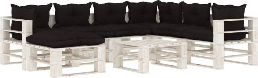 Medina 8-delige Loungeset met zwarte kussens pallet hout