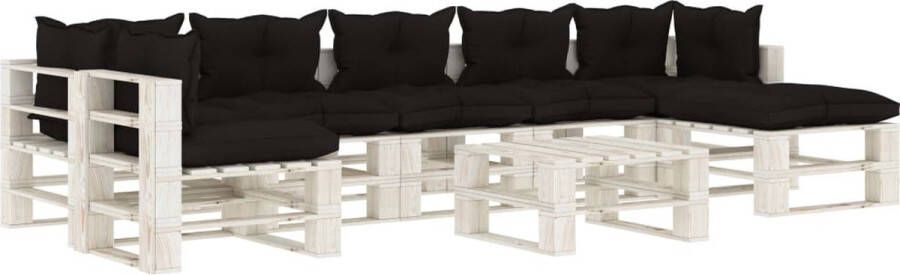 Medina 8-delige Loungeset met zwarte kussens pallet hout