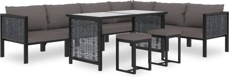 Medina 9-delige Loungeset met kussens poly rattan antraciet