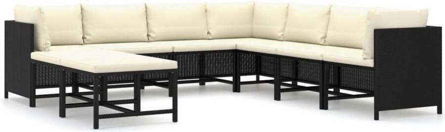 Medina 9-delige Loungeset met kussens poly rattan zwart