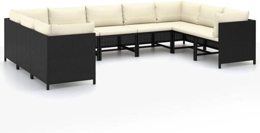 Medina 9-delige Loungeset met kussens poly rattan zwart