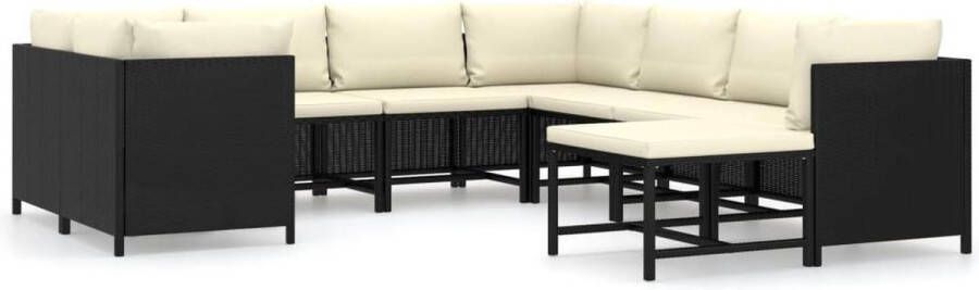 Medina 9-delige Loungeset met kussens poly rattan zwart