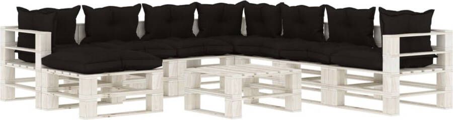 Medina 9-delige Loungeset met zwarte kussens pallet hout