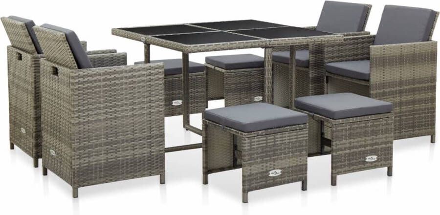 Medina 9-delige Tuinset met kussens poly rattan grijs