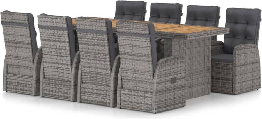 Medina 9-delige Tuinset met kussens poly rattan grijs