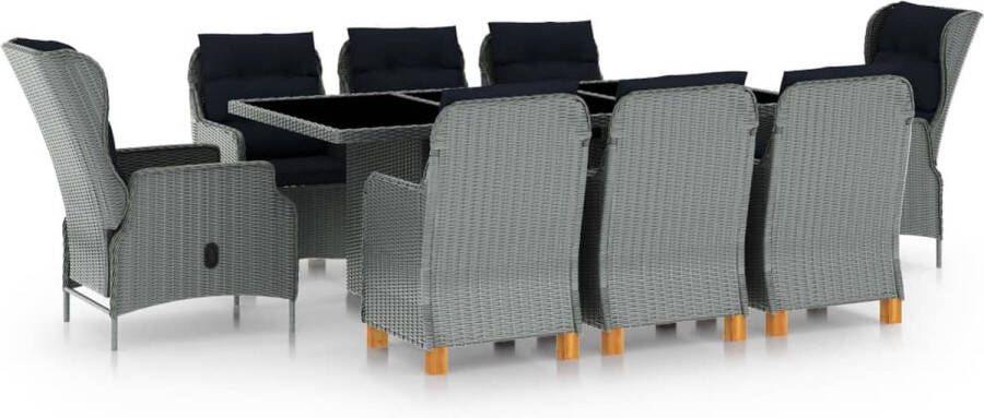 Medina 9-delige Tuinset met kussens poly rattan lichtgrijs